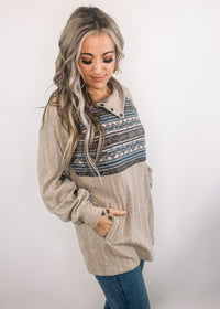 Grey Blue Sherpa Contrast Ragland Top