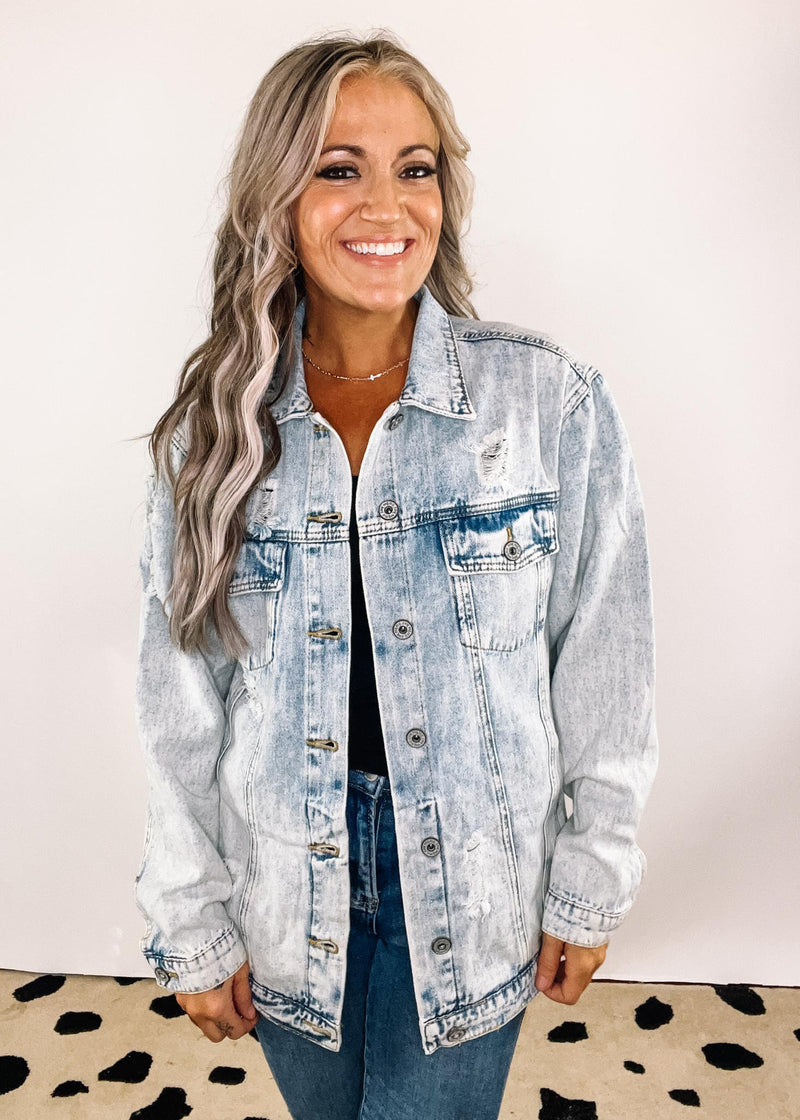 Acid Wash Distressed Denim Jacket