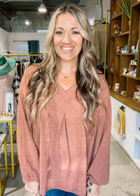 V-Neck Pucker Cord Knit Top