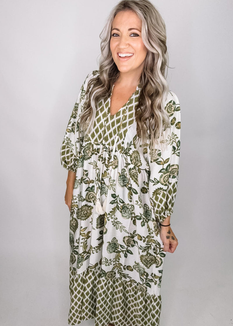 Olive Floral and Printed Maxi Dress