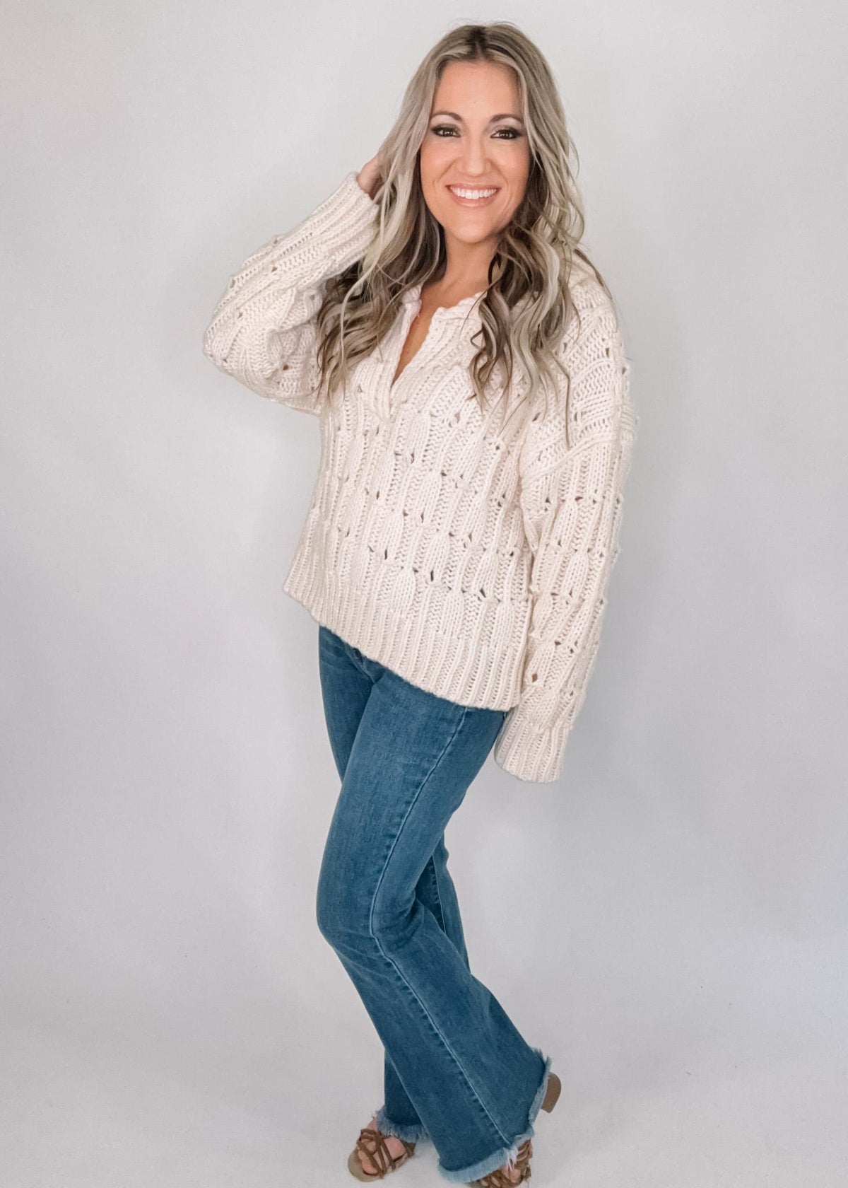 Cozy Textured Collared Sweater Top