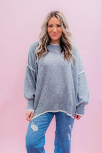 Heather Grey Contrast Stitch Chunky Sweater