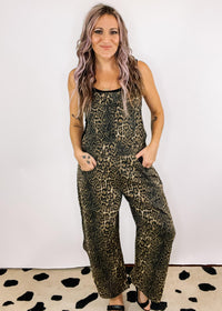 Leopard Print Denim Overalls