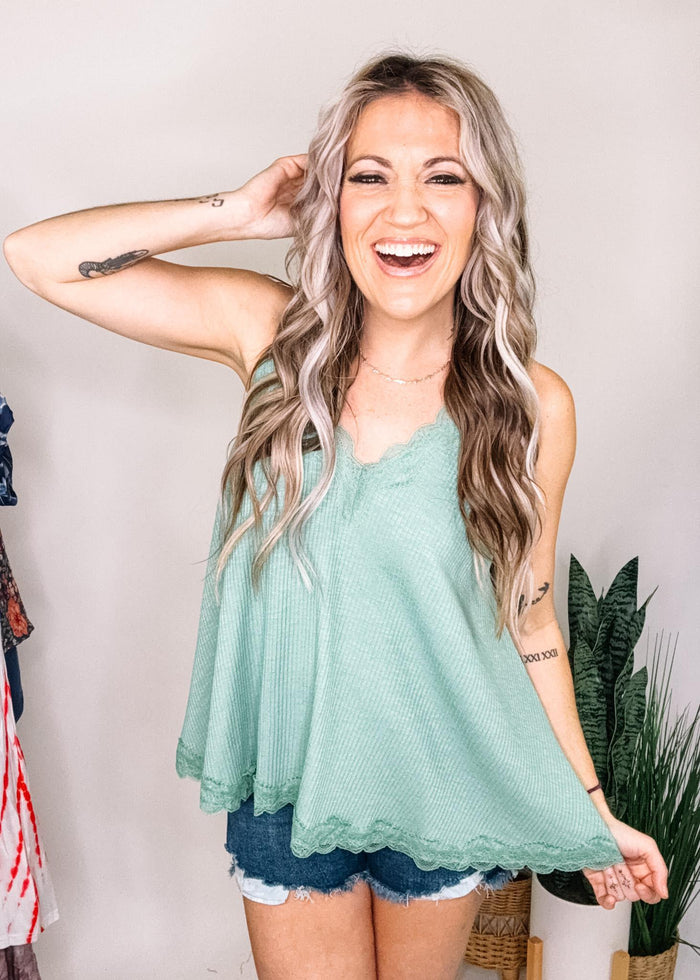Lace Trim Flowy Tank Top