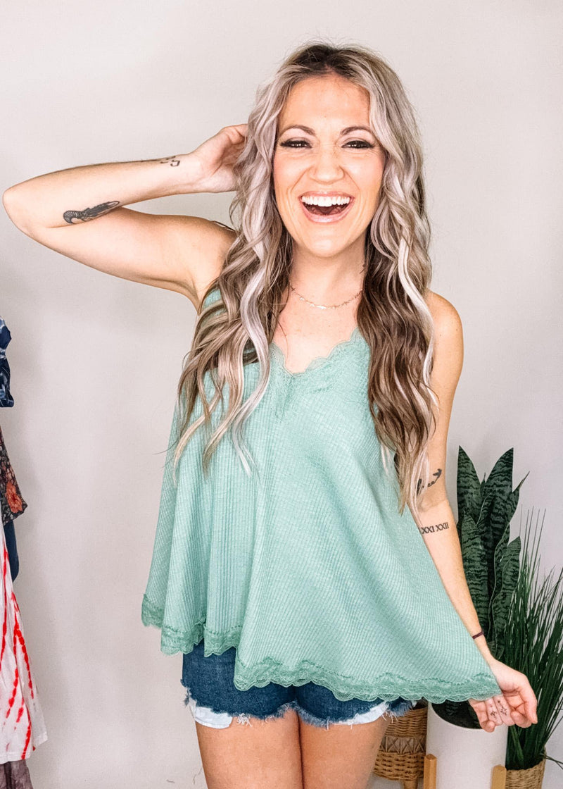 Lace Trim Flowy Tank Top