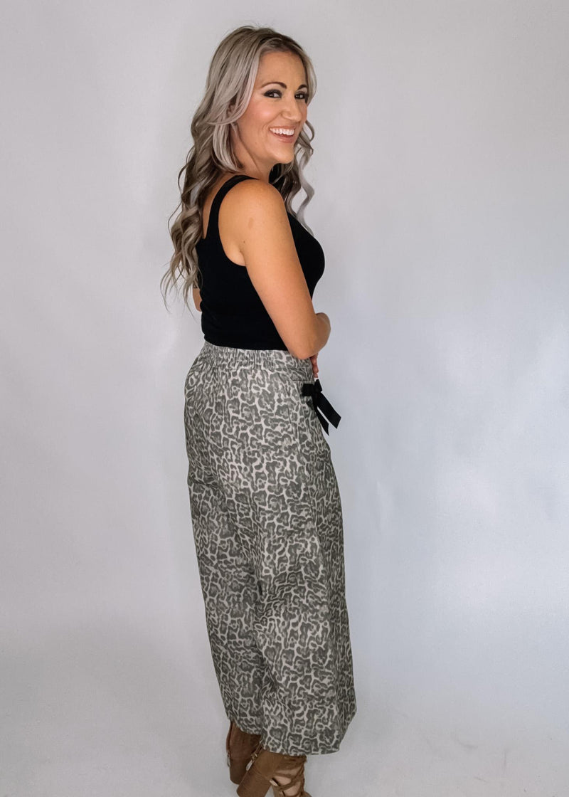 Animal Print Chunky Wide Leg Pant with Bows