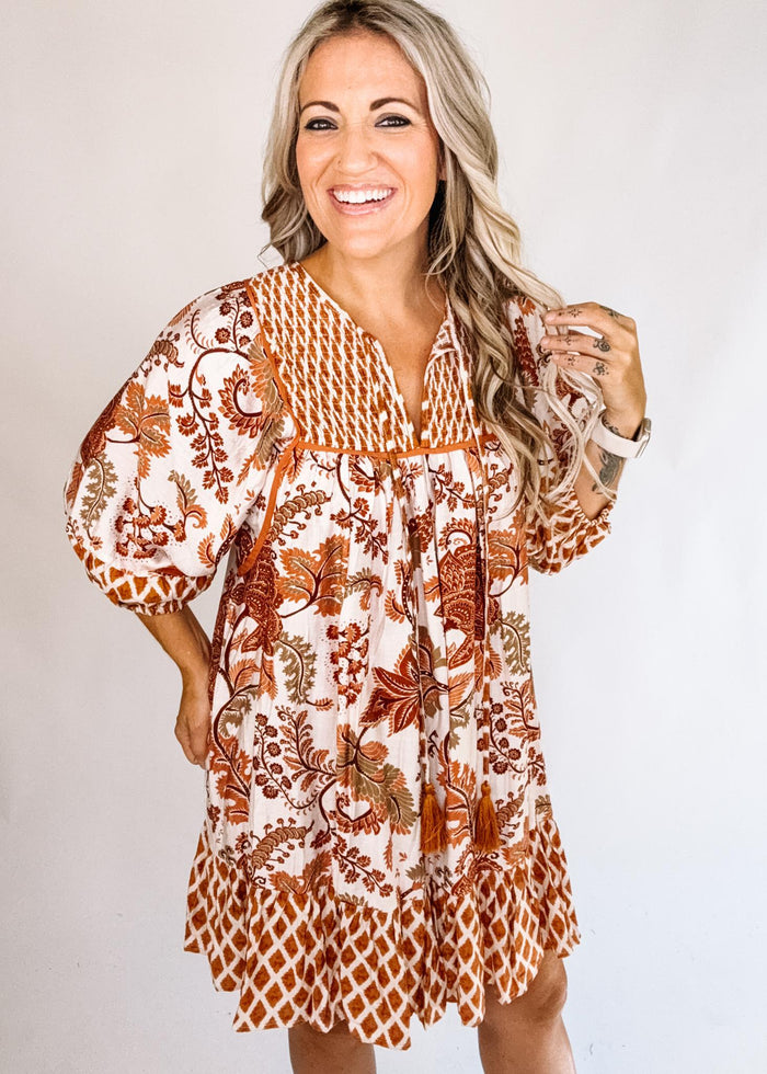 Toffee Mixed Print Dress