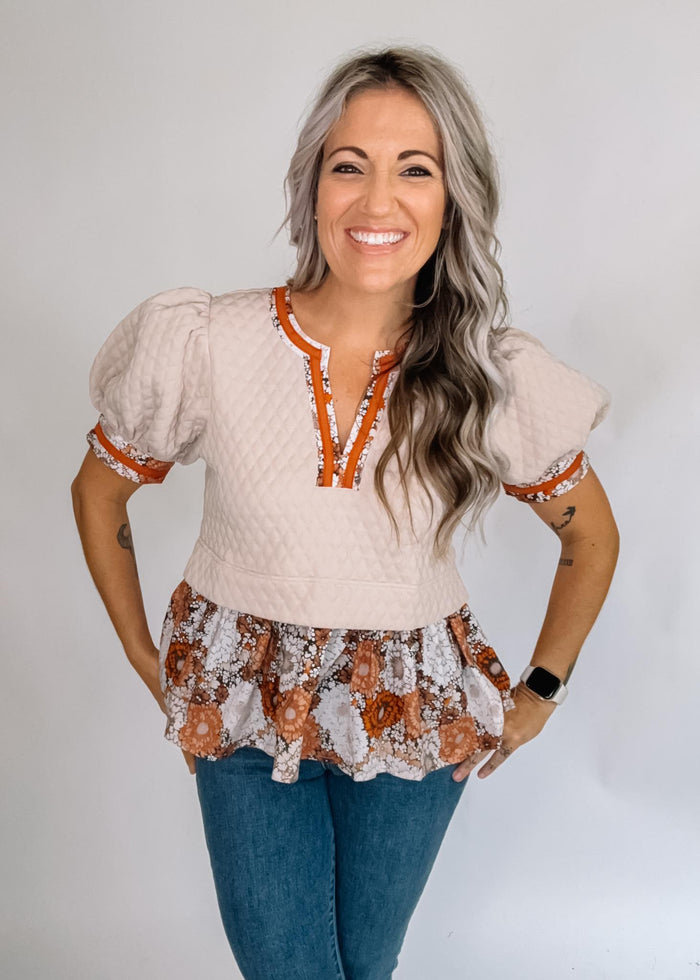 Taupe and Floral Peplum