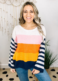 The Selena Stripe Sleeve Sweater