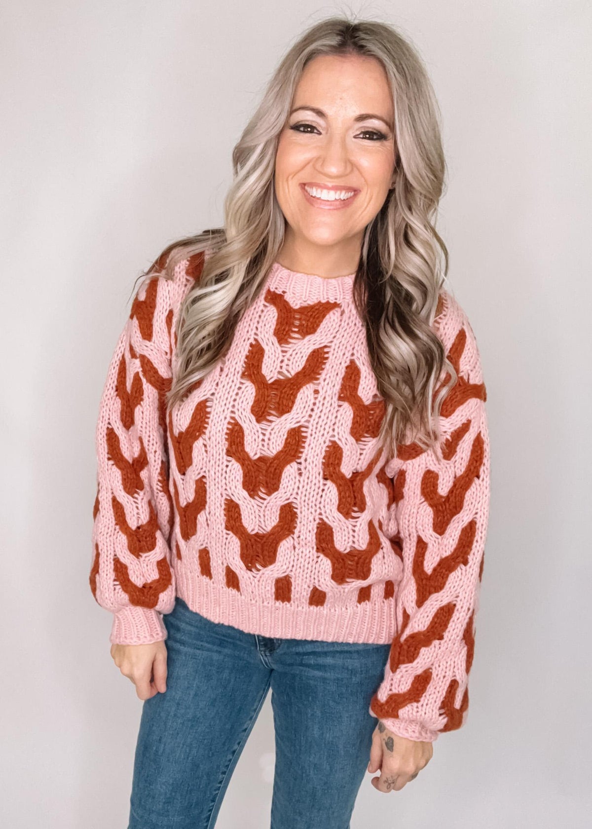 BLACK FRIDAY- Pink and Rust Knit Sweater