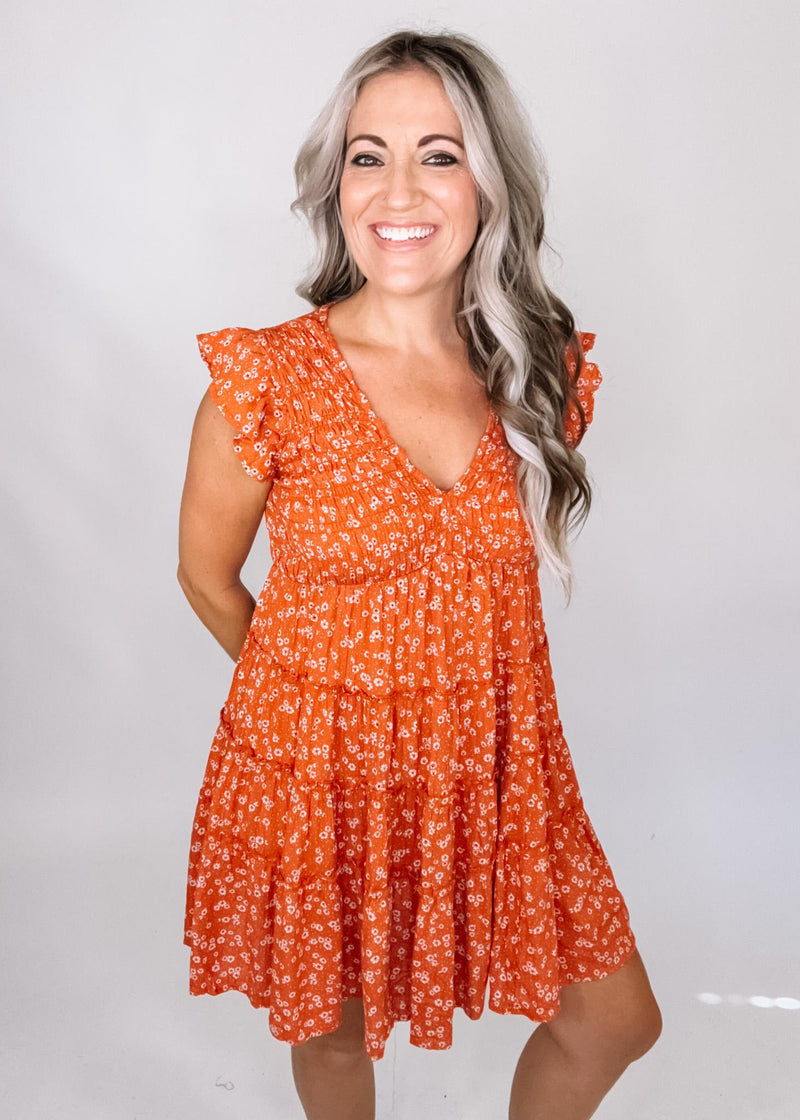 Rust Ditsy Floral Mini dress