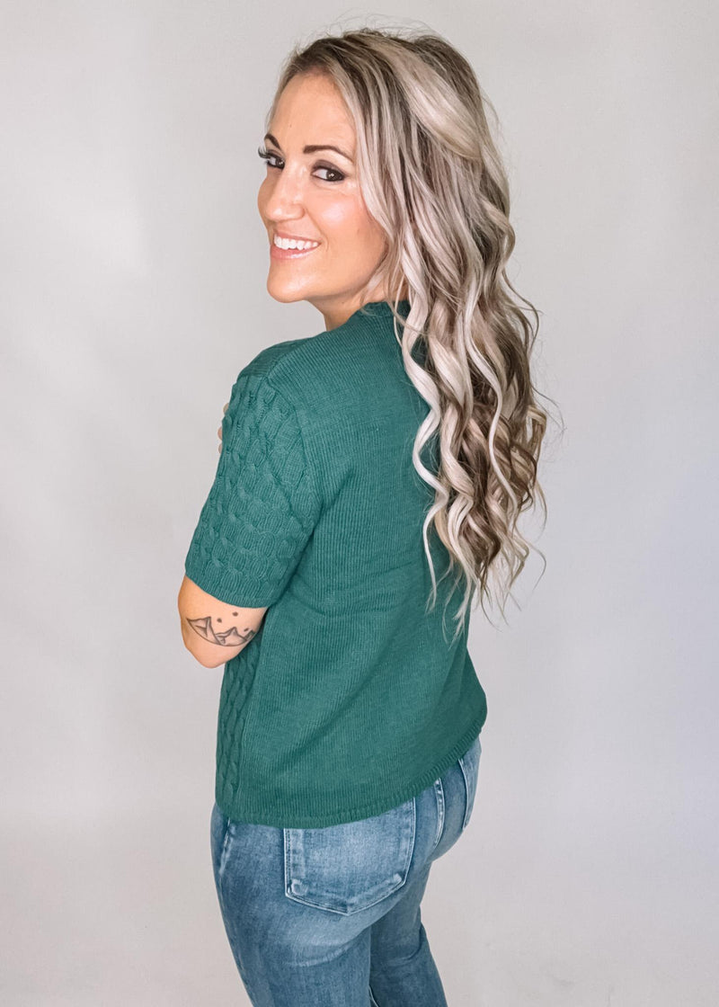 Short Sleeve Cable Knit Top