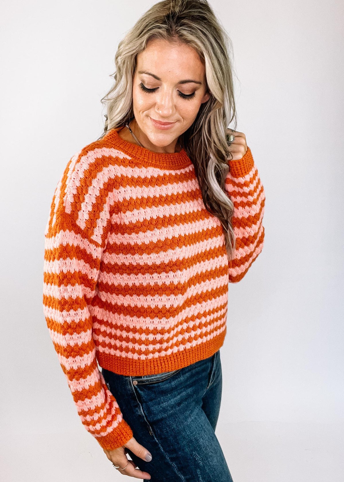 Orange and Pink Striped Cropped Sweater