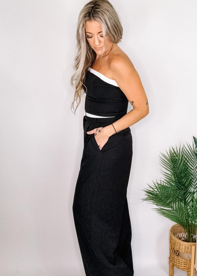 Contrasting Strapless Top and Trouser Set