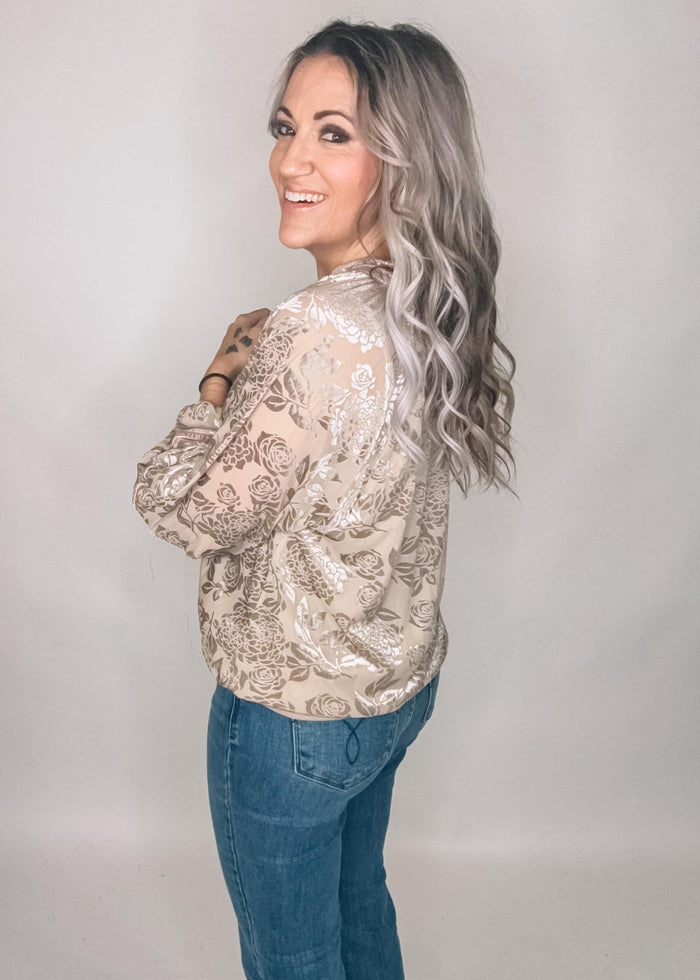 Champagne Velvet Flower Blouse