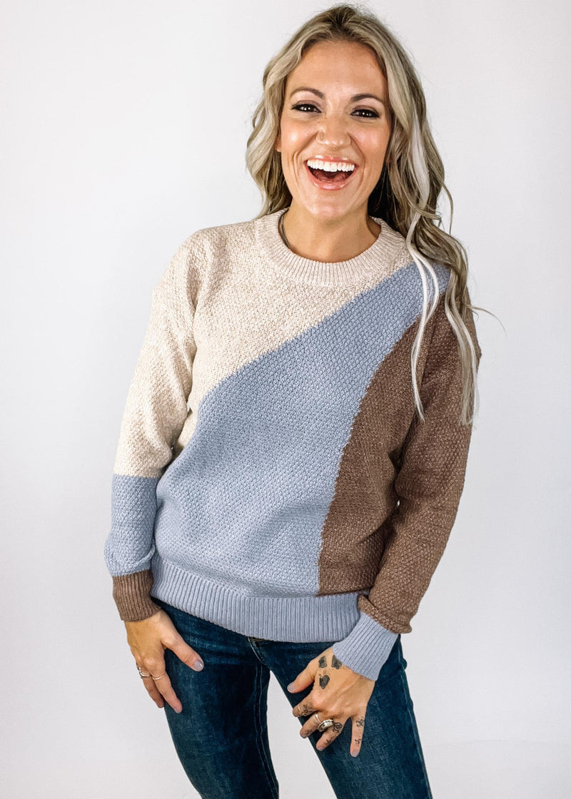 Slate Oatmeal Color Block Crew Neck