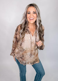 Printed Chiffon Peasant Sleeve Blouse