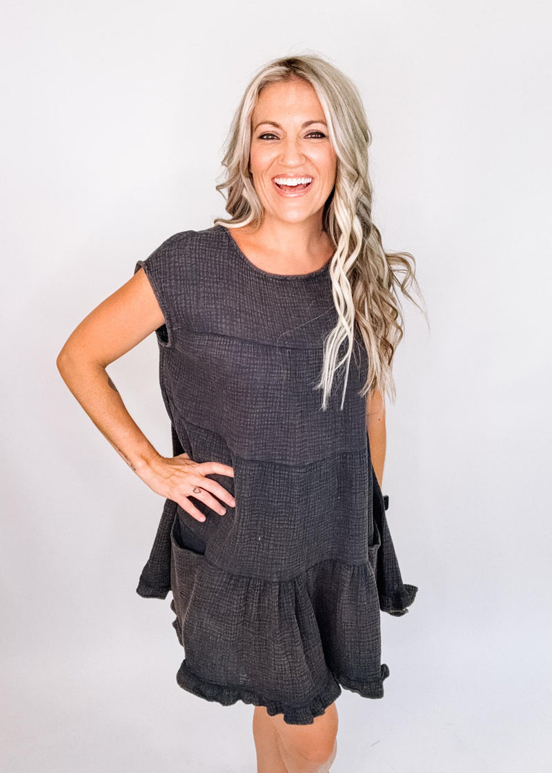 Mineral Wash Tiered Cotton Gauze Dress