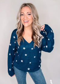 BLACK FRIDAY Star Print V Neck Knit Top