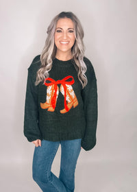 Festive Cowgirl Boot Knit Sweater