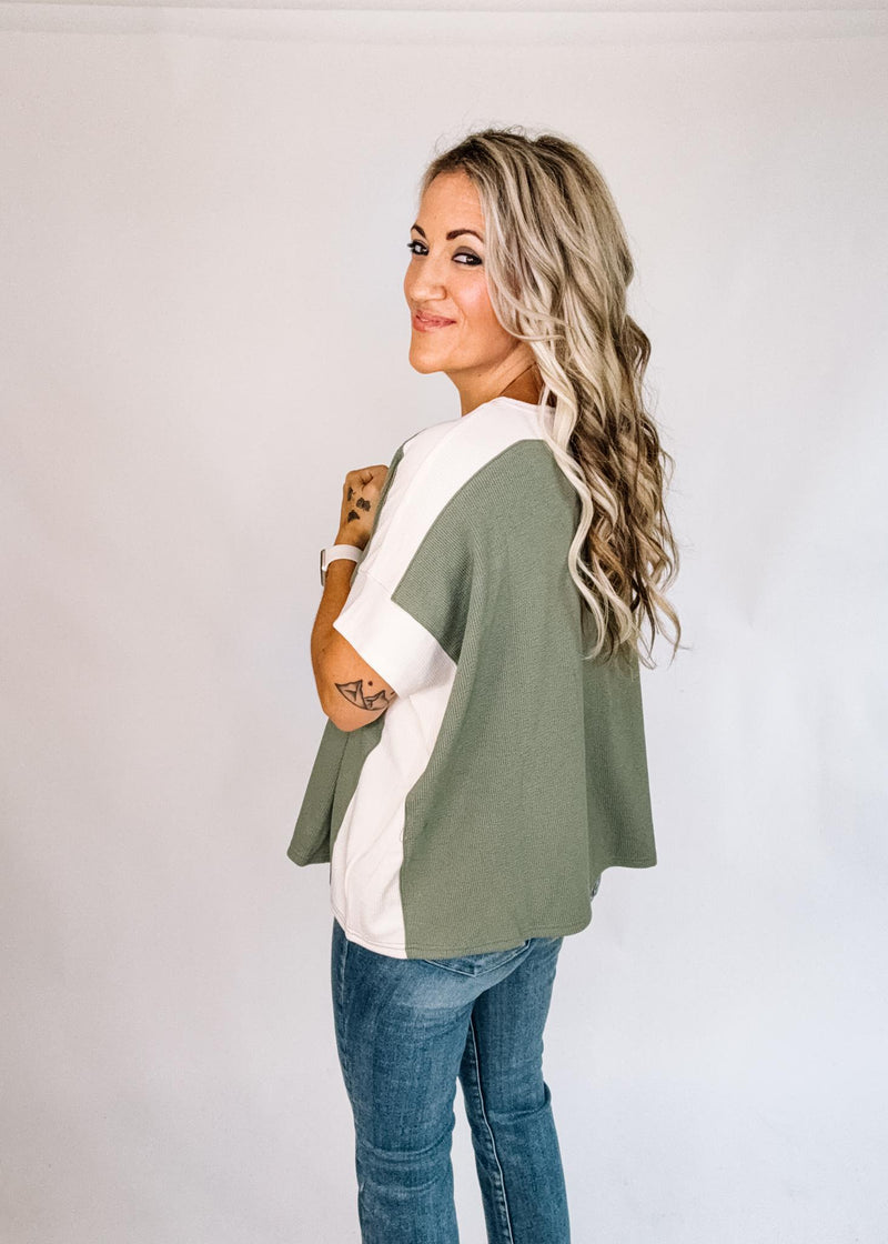 Green and ivory Trim Poncho Top