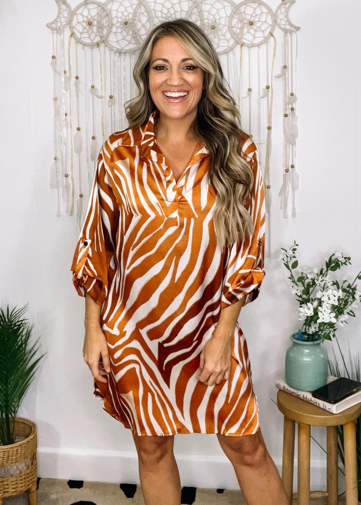 Copper Animal Print Satin Dress