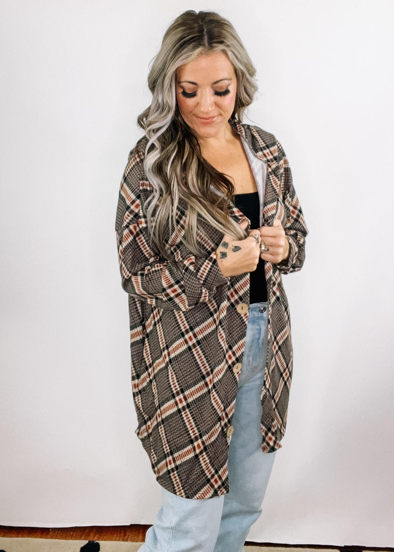 Mocha Plaid Hoodie Cardigan