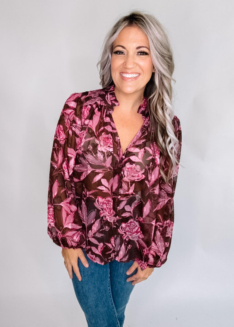 Sheer Mocha Bloom Blouse