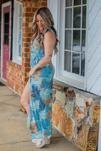 Mint Tropical Print Front Tie Dress