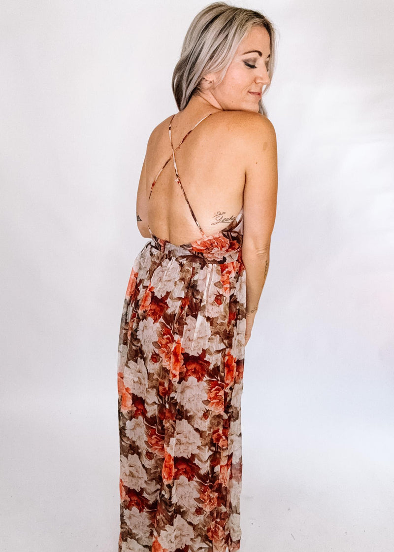 Fall Floral Cross Maxi Maxi Dress