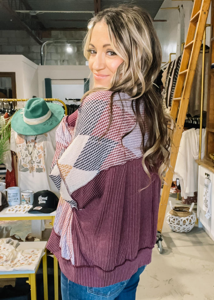 Plum Argyle Oversized Top