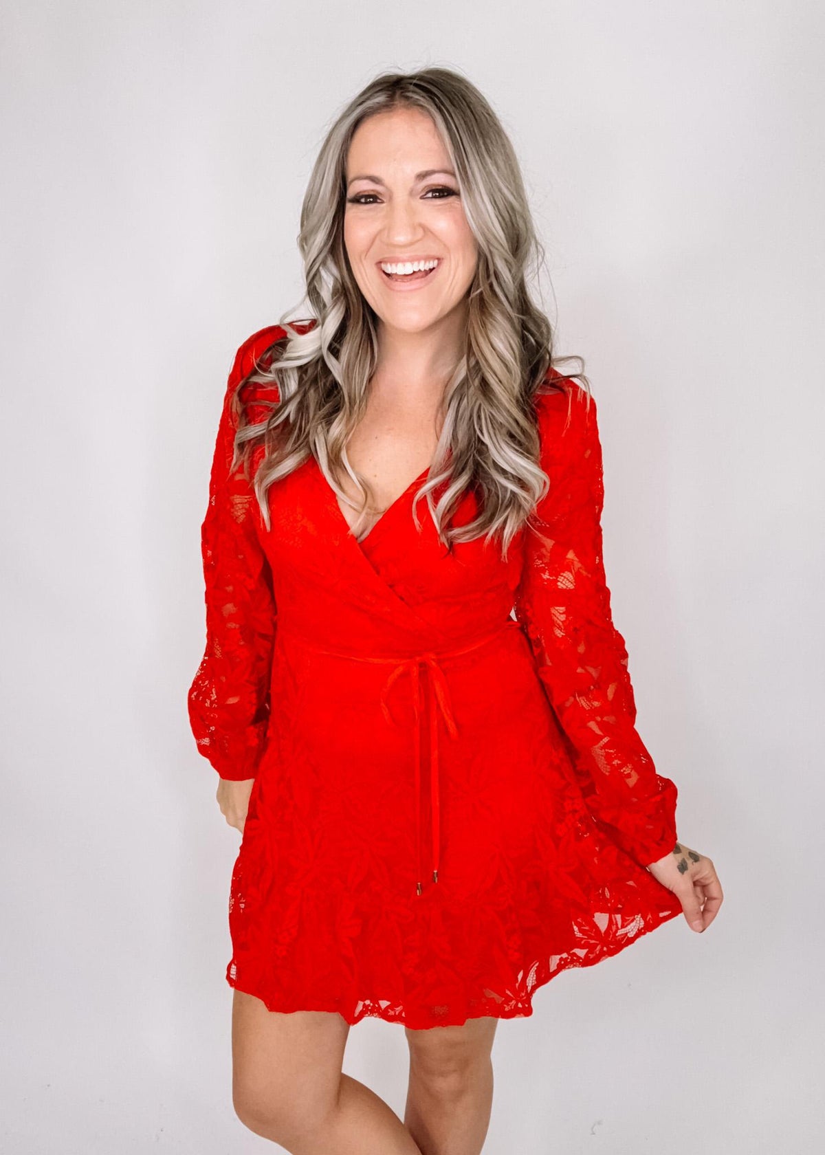Red Lace Twist Mini Dress