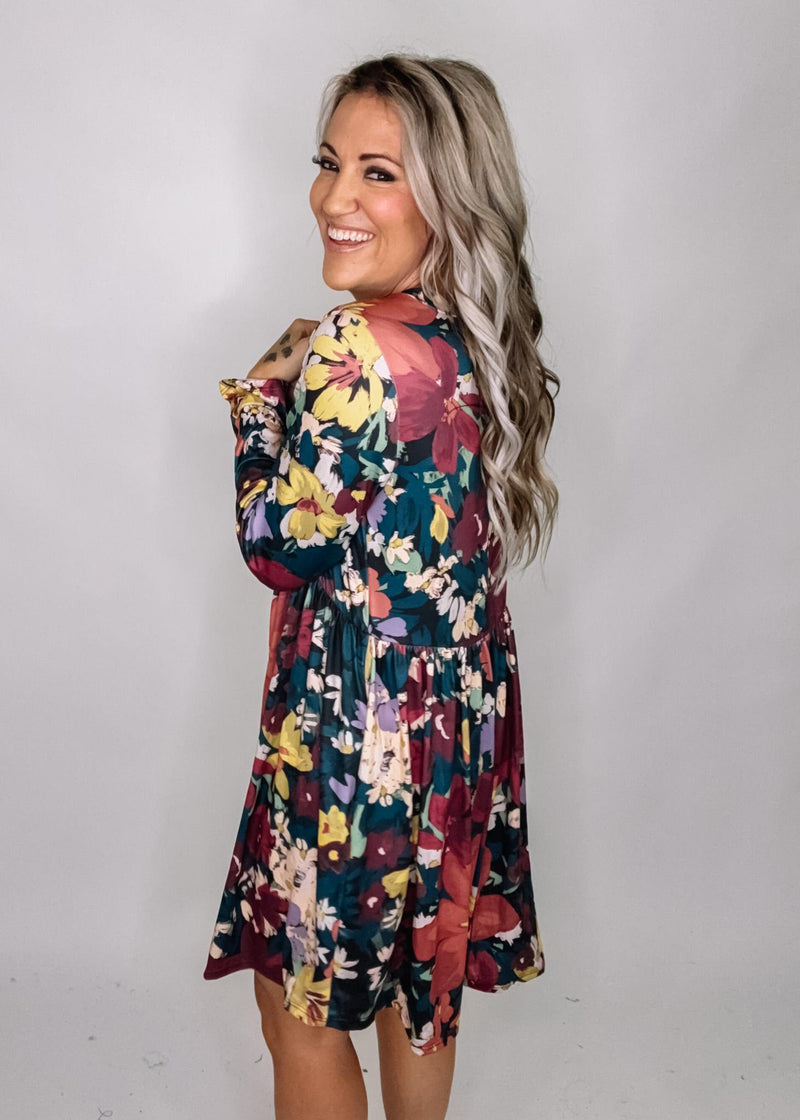 Blue Floral Babydoll Dress