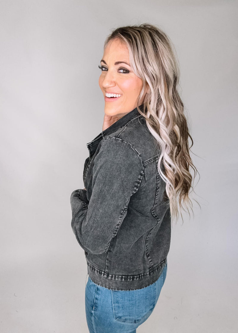 Vintage Black Denim Moto Jacket