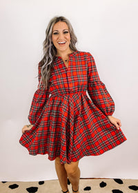 Red Holiday Plaid -Line Dress