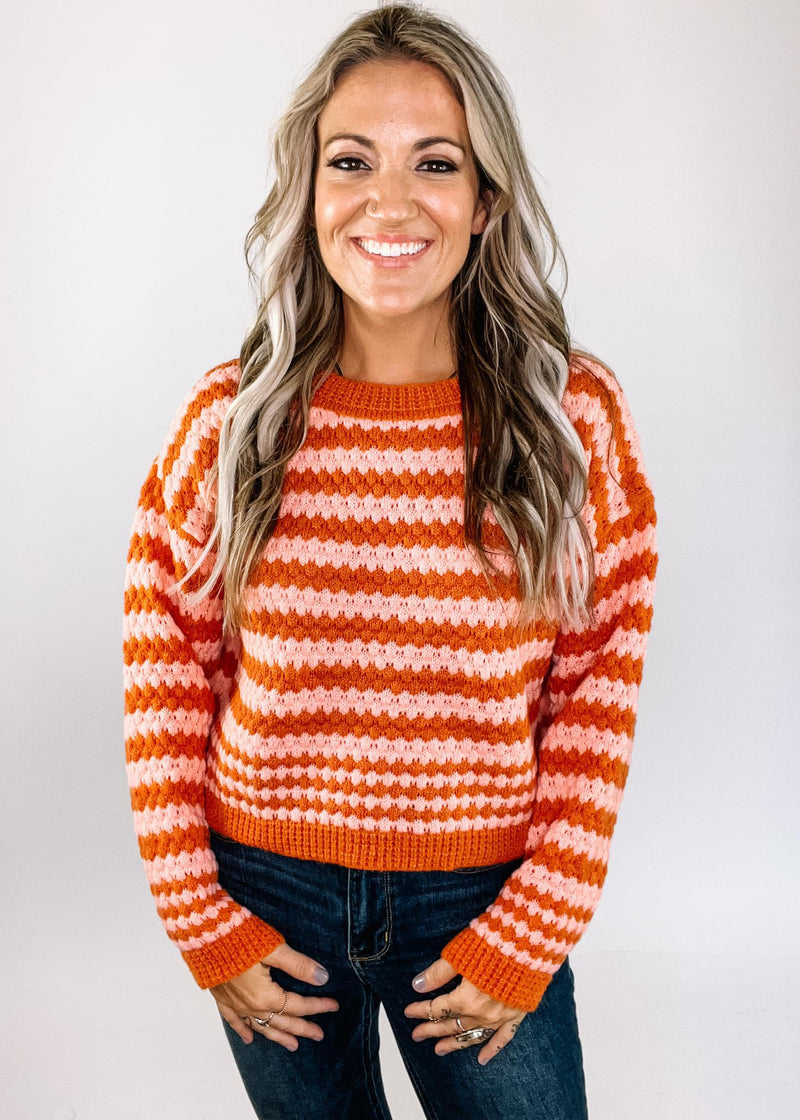 Orange and Pink Striped Cropped Sweater