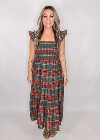 Holiday Plaid Smocked Tiered Midi Dress