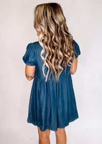 Dark Chambray Front Tie Mini Dress