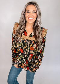 Floral Ruffle Trim Blouse