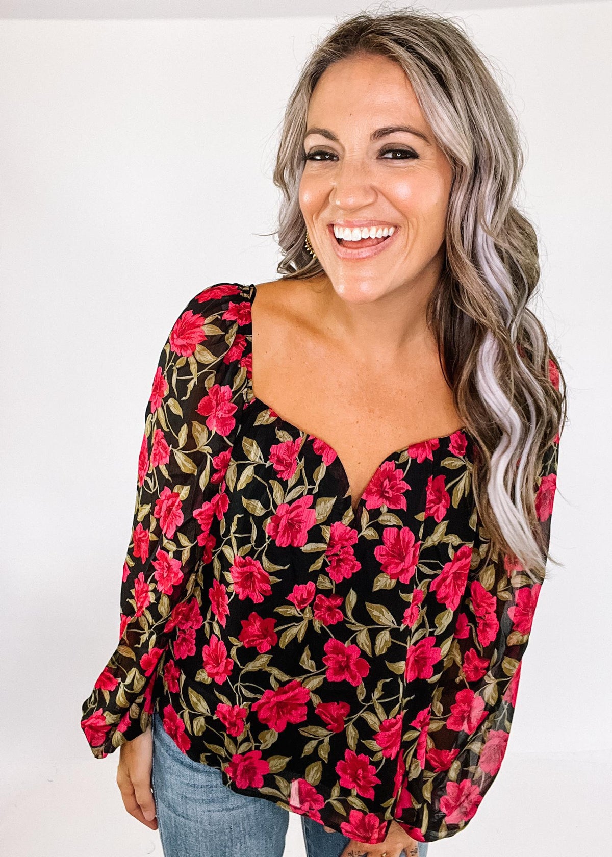 Fuchsia Floral Sweetheart Blouse