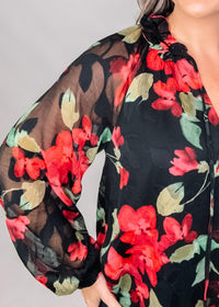 Printed Chiffon Peasant Sleeve Blouse