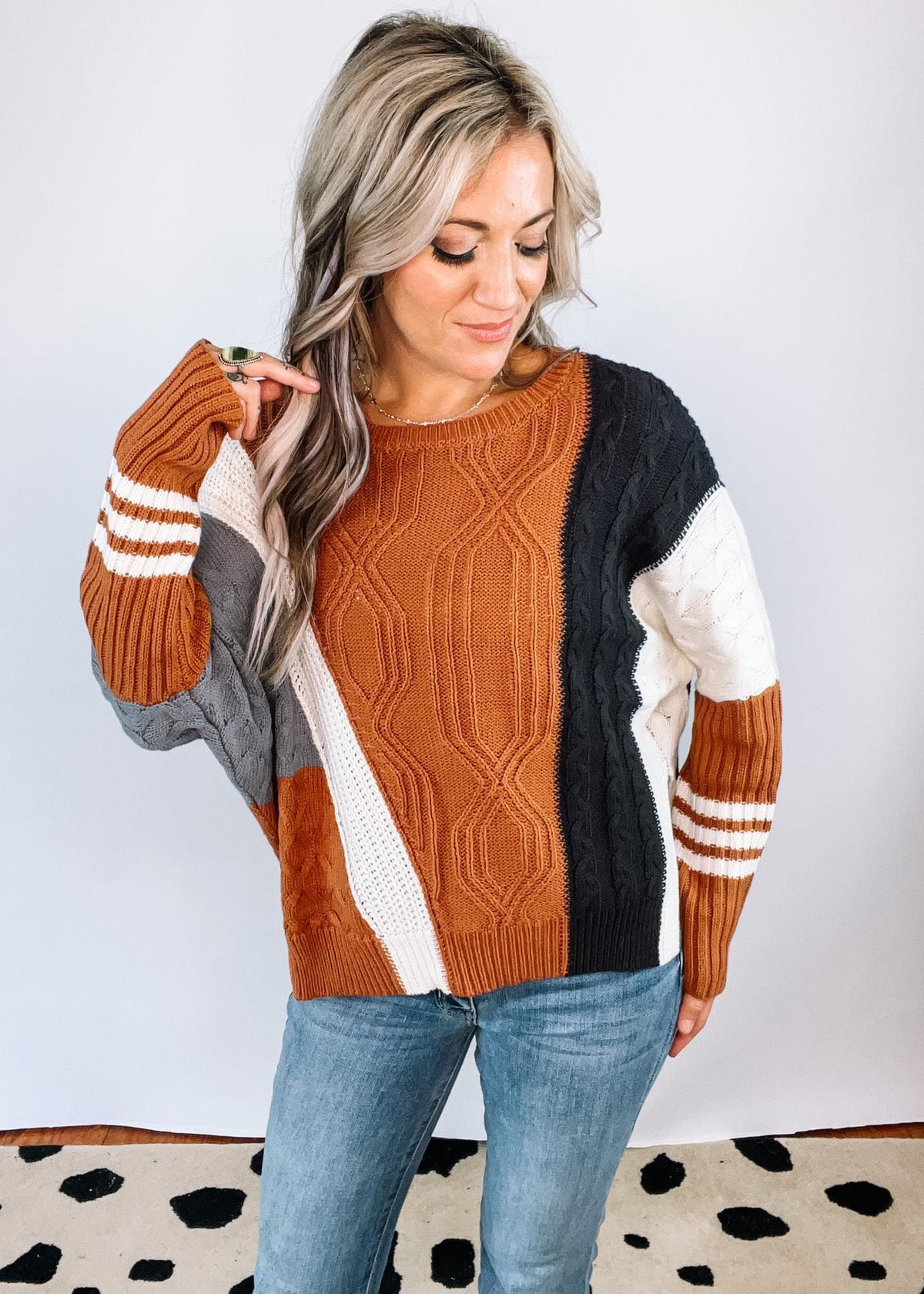 Sienna and Grey Cableknit Sweater