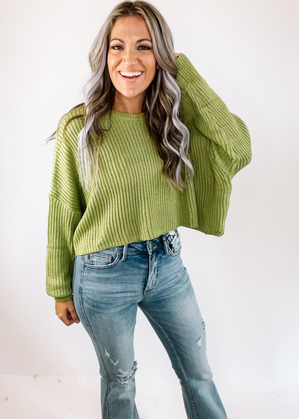 Avocado Cropped Knit Sweater