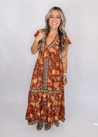 Short Sleeve Fall Printed Maxi Dress