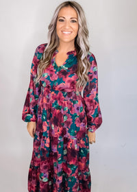 Hunter and Magenta Floral Midi Dress