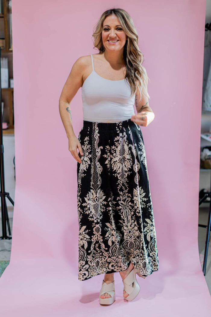 Black Damask Printed Pants