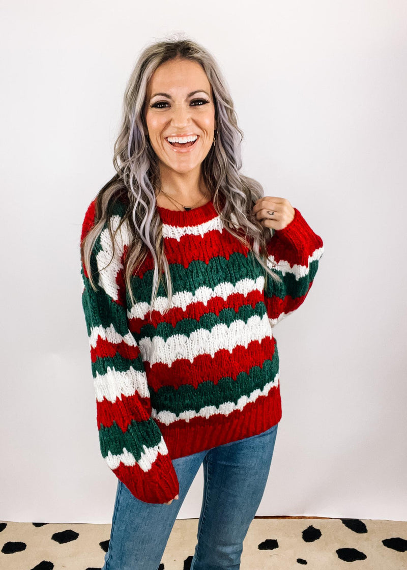 Holiday Stripe Textured Sweater