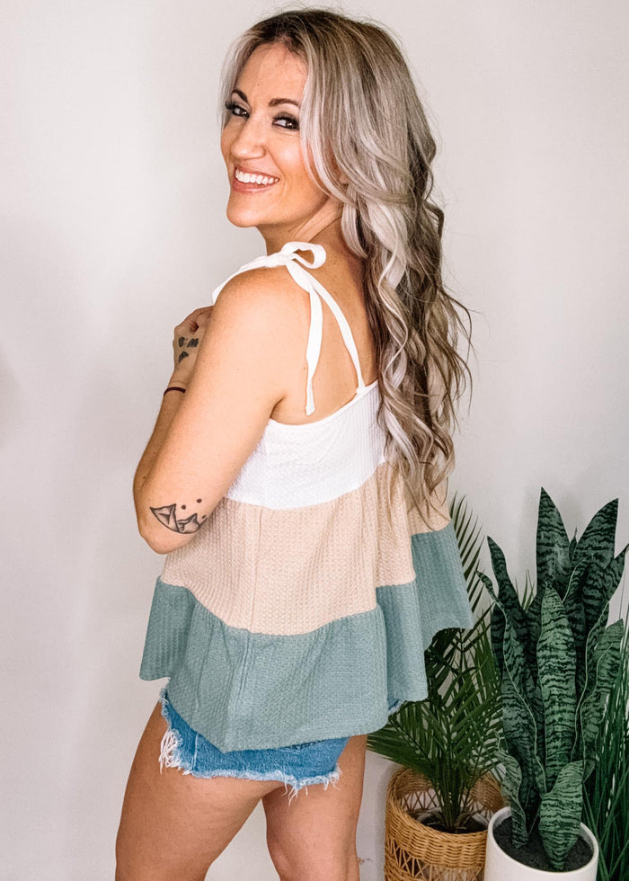 Taupe and Sage Waffle Tiered Top