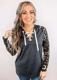 Charcoal Hacci Knit Lace Up Hoodie