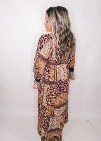 Flare Sleeve Tiered Midi Dress